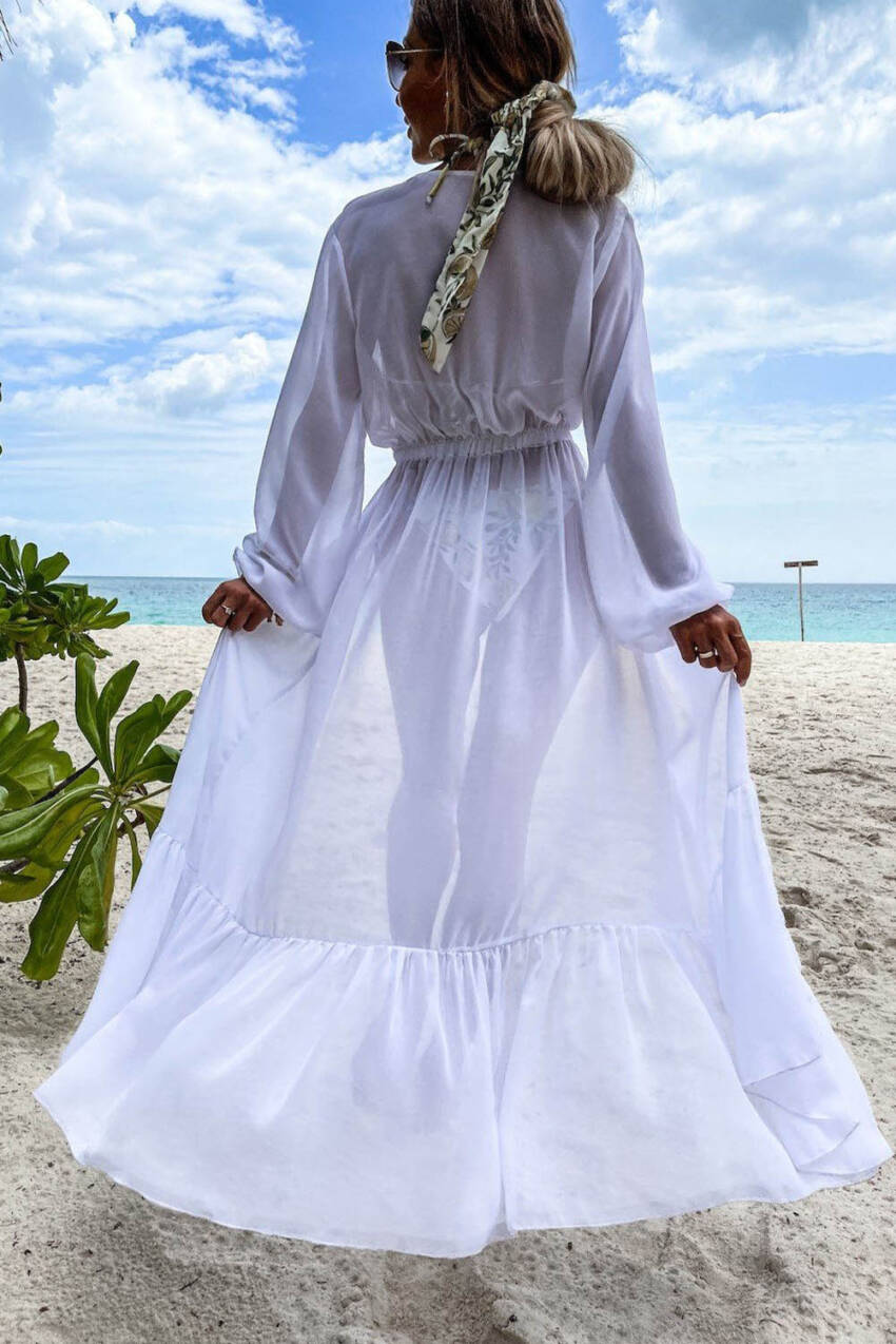 Tie Waist Open Front Kimono Beach Cover Up - Image 3