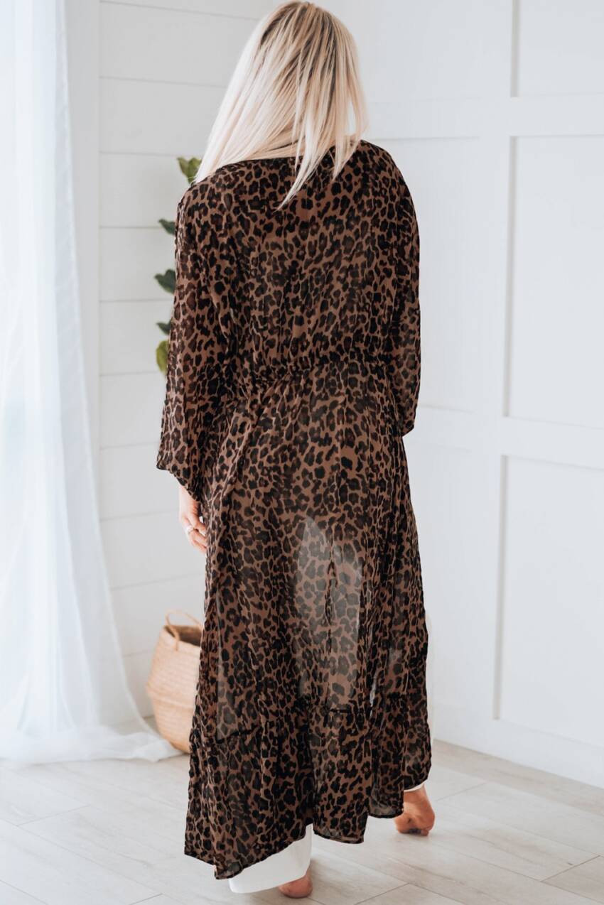 Tie Waist Open Front Kimono Beach Cover Up - Image 5