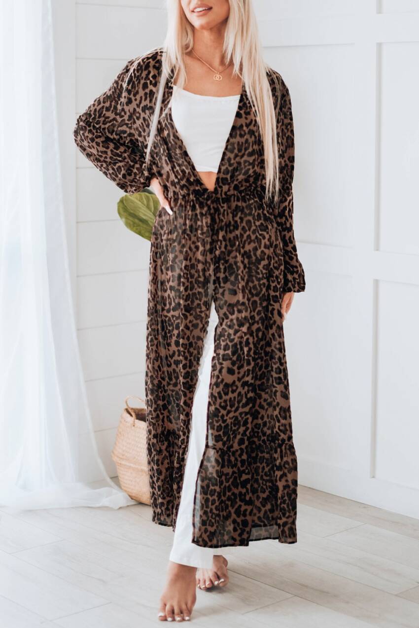Tie Waist Open Front Kimono Beach Cover Up - Image 4