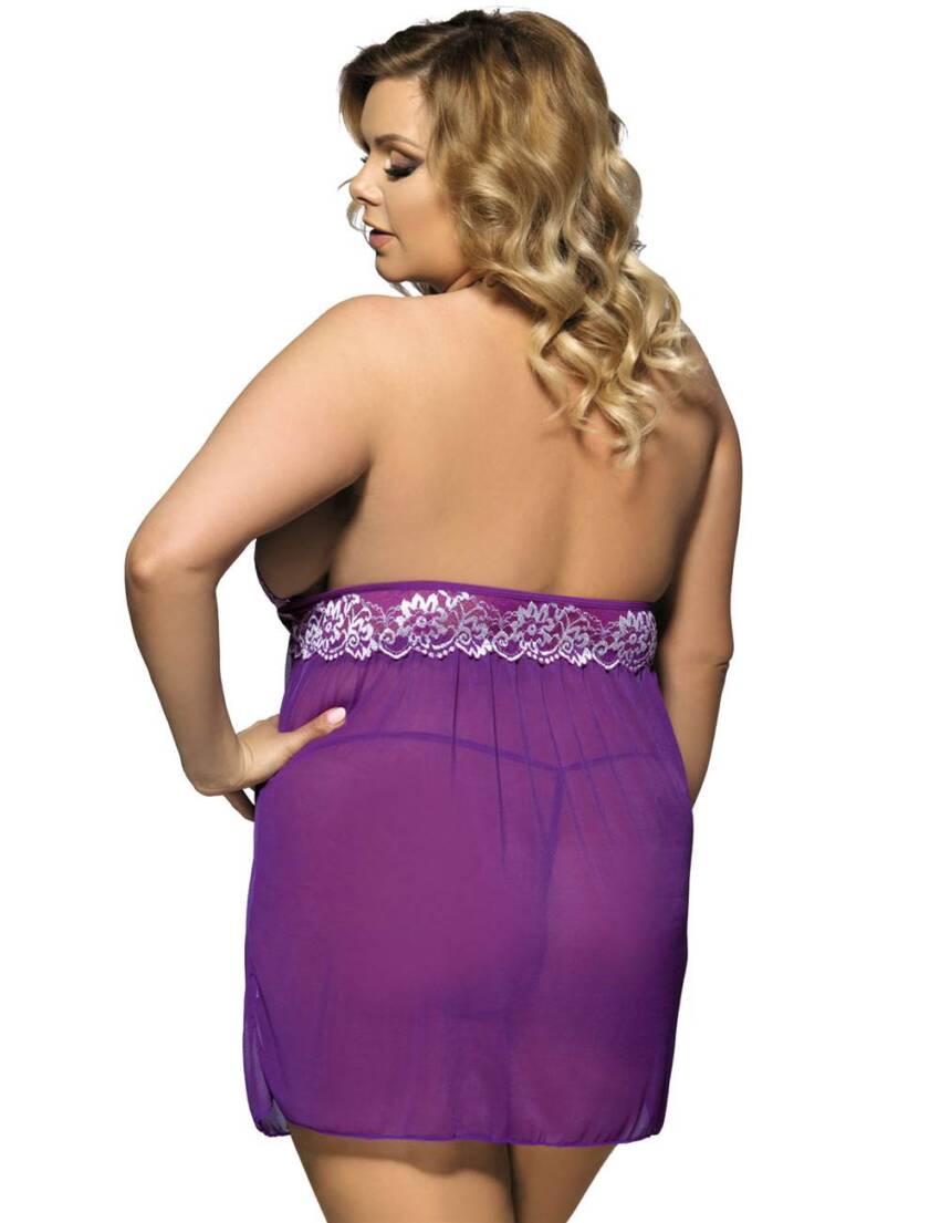 Purple Floral Halter Plus Size Babydoll - Image 2