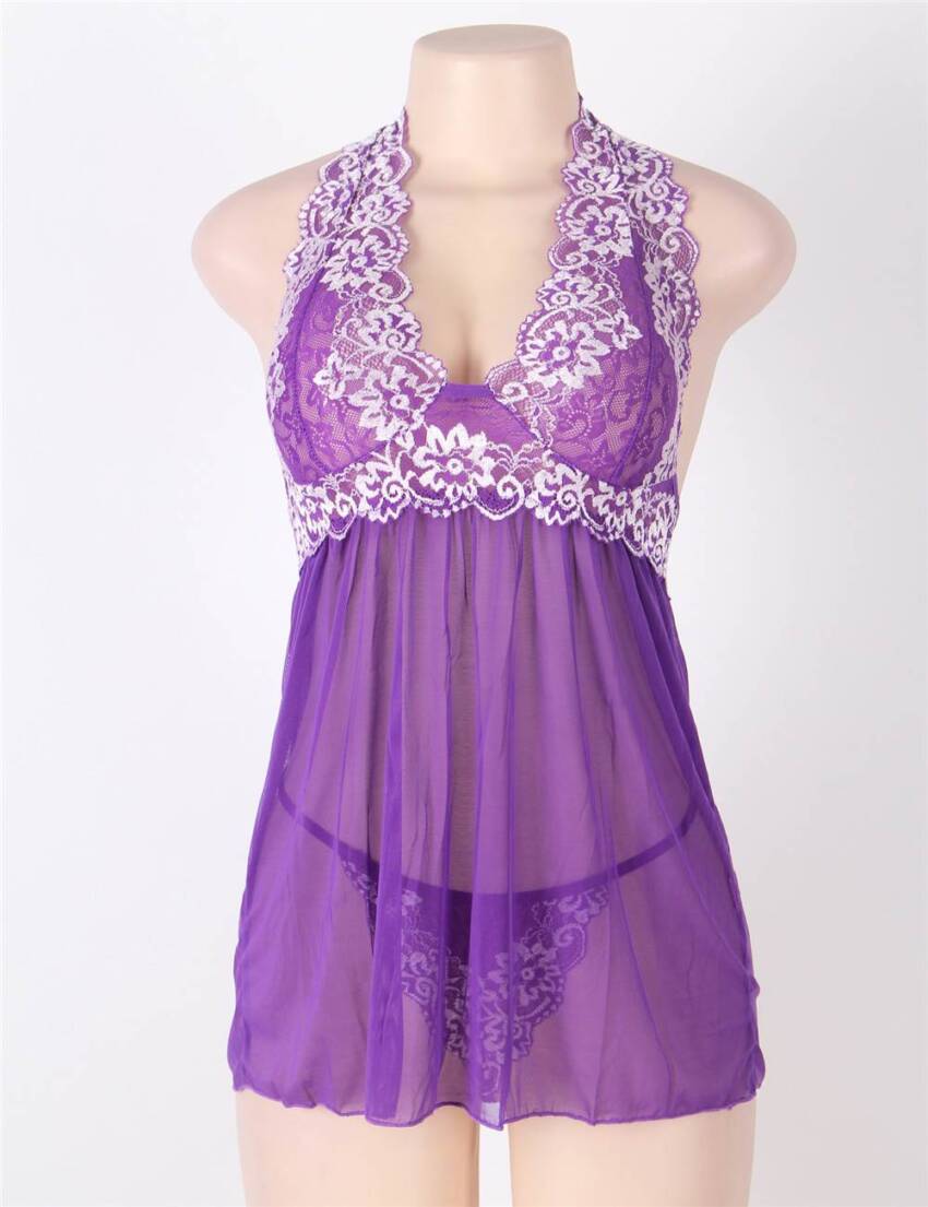 Purple Floral Halter Plus Size Babydoll - Image 3