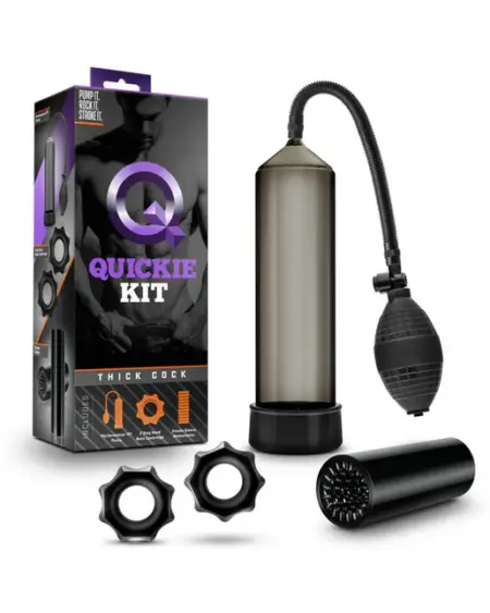 Quickie Kit Thick Cock Pump, Stroker & 2-Piece Cockring Set Black