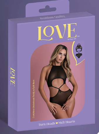 Love Mesh Crotchless Underboob Teddy with Split Back