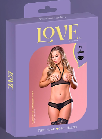 Love Mesh Cupless Bra & Crotchless Panty Set
