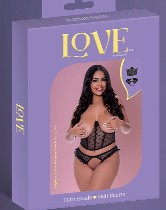 Love Mesh Cupless Bustier & Open Crotch Panty Set
